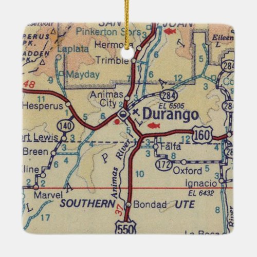 Durango CO Vintage Map Ceramic Ornament