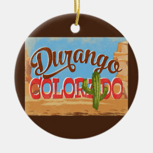 Durango Colorado Cartoon Desert Vintage Travel Ceramic Ornament