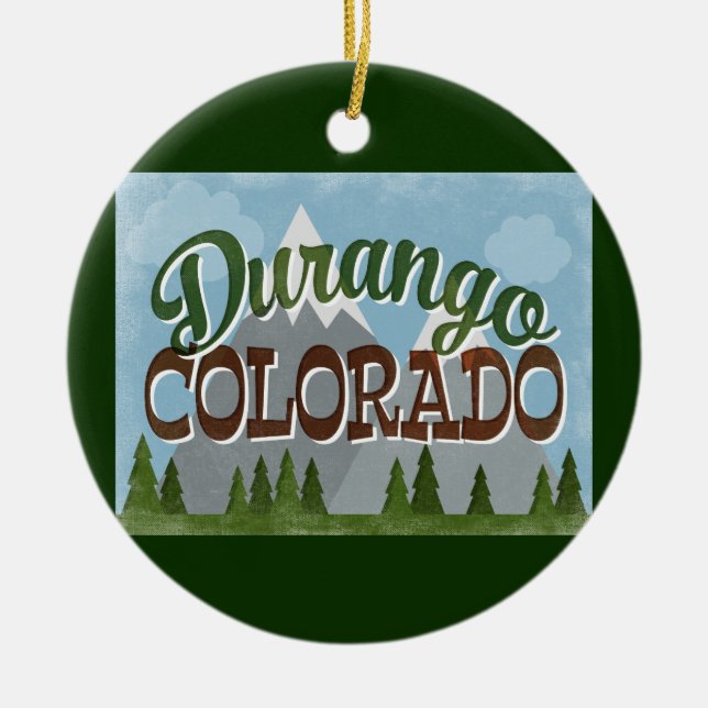 Durango Colorado Fun Retro Snowy Mountains Ceramic Ornament (Front)