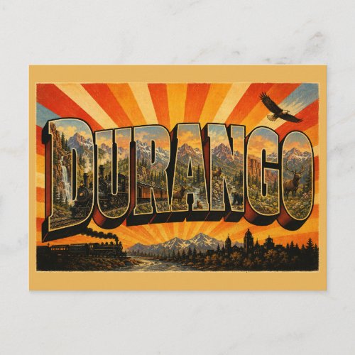 Durango Colorado Mountain River Steam Train Art Postcard