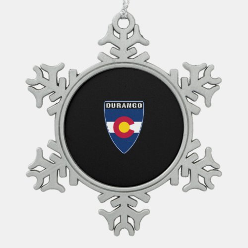 Durango Colorado Shield Snowflake Pewter Christmas Ornament