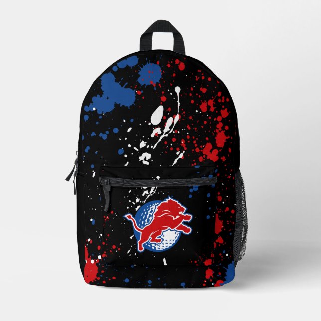 Durant Lions Golf - Splatter Paint Printed Backpack (Front)