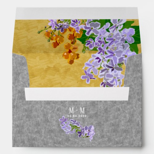 Duranta Erecta Purple Platinum Gold Wedding Envelope