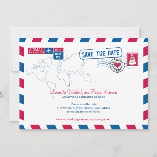 Durban South Africa Airmail Wedding Save The Date