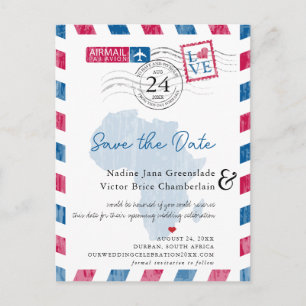 Durban South Africa Airmail Wedding Save The Date Announcement Postcard