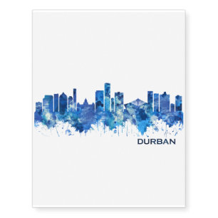 Durban South Africa Skyline Blue Temporary Tattoos