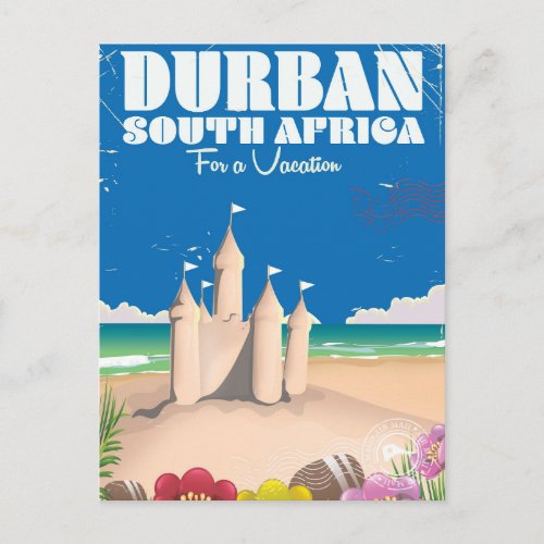 Durban South Africa vintage beach travel poster Postcard