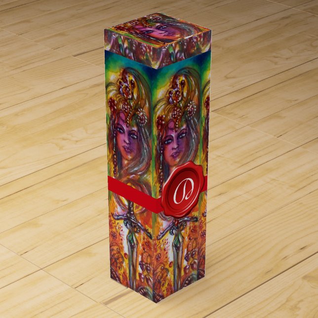 DURENDAL ,MAGIC AND MYSTERY ,RED WAX SEAL MONOGRAM WINE BOX (Front)