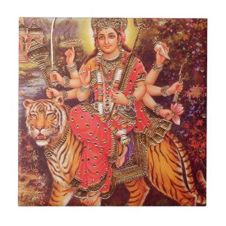 DURGA AND THE TIGER CERAMIC TILE