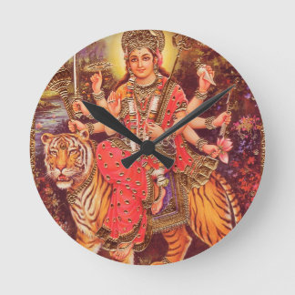 DURGA AND THE TIGER ROUND CLOCK