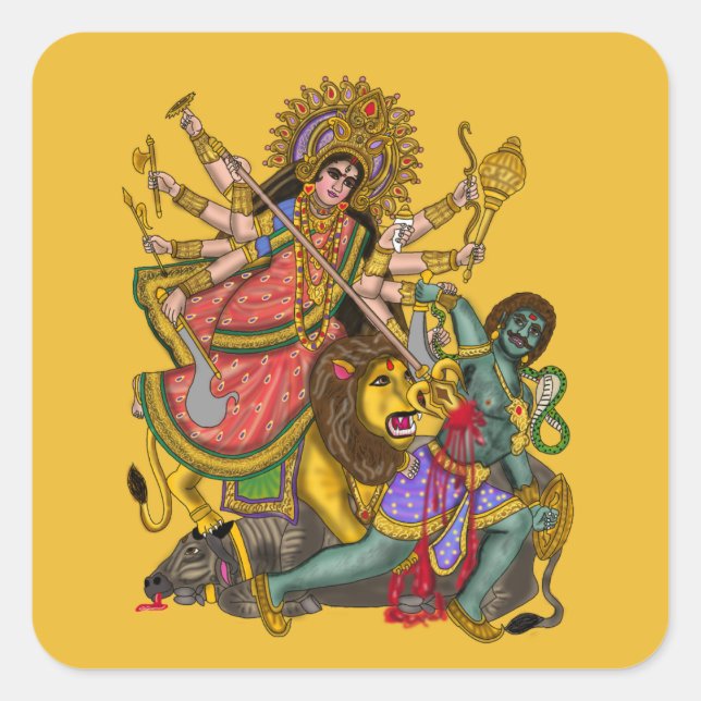 Durga Killing Mahishasura Sticker (Front)