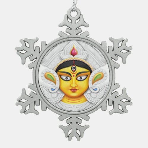 Durga Mata ke title Snowflake Pewter Christmas Ornament