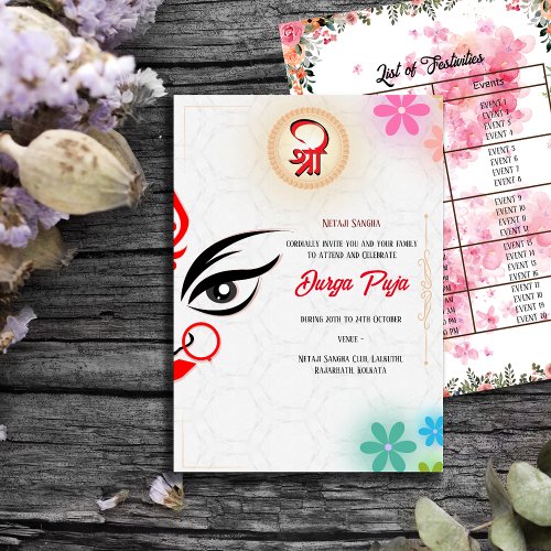 Durga Puja Navratri Bengali Floral Event List Invitation