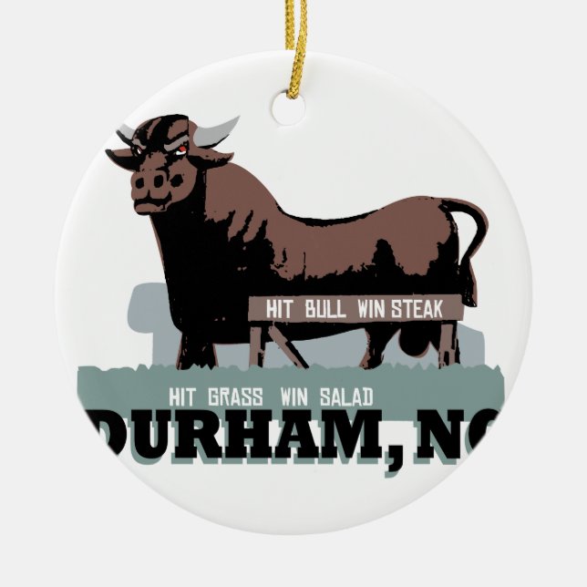 Durham NC Bull Ceramic Ornament (Front)