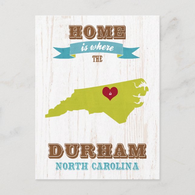 Durham, North Carolina Map – Home Is Where Postcard (Front)