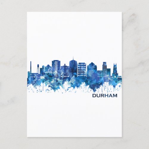 Durham North Carolina Skyline Blue Holiday Postcard