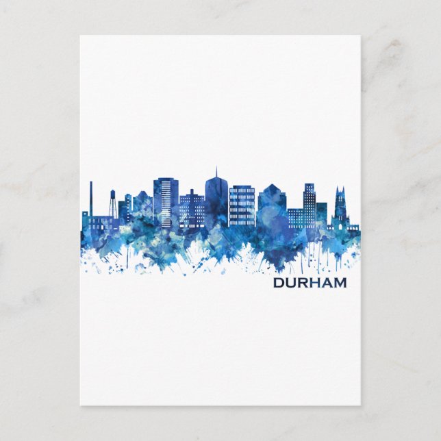 Durham North Carolina Skyline Blue Invitation Postcard (Front)