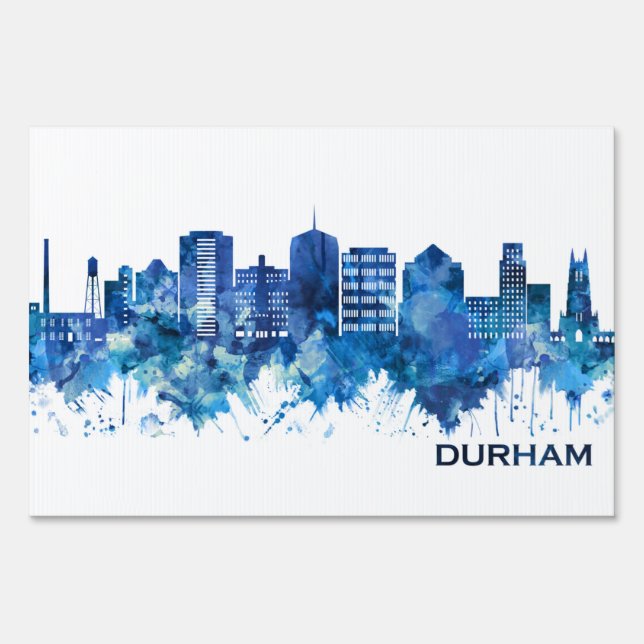 Durham North Carolina Skyline Blue Sign (Front)