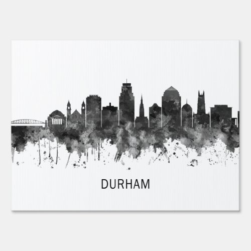 Durham North Carolina Skyline BW Sign
