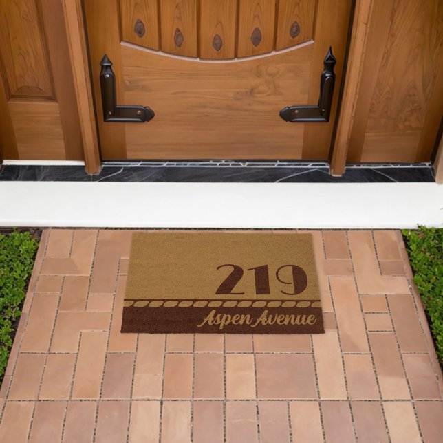 Durian Brown Retro Fonts Your Address Fiber Doormat (Insitu (Outdoor))