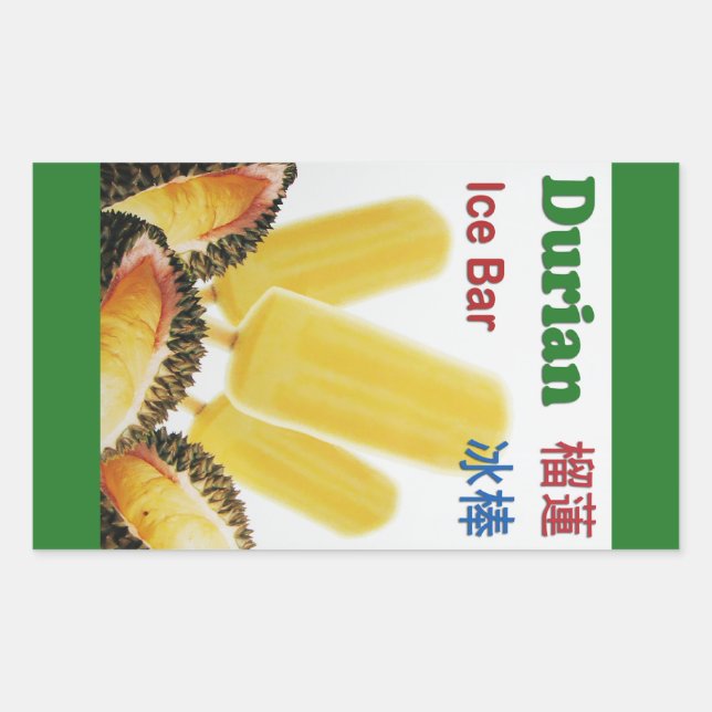 Durian Ice Bar Tropical Fruit Popsicle Rectangular Sticker (Front)
