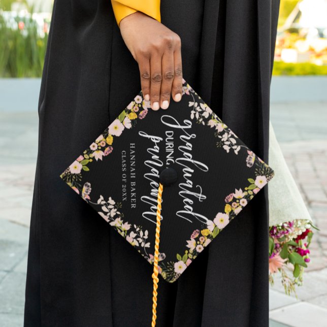 During a Pandemic | Floral Wreath Custom Monogram Graduation Cap Topper (Creator Uploaded)