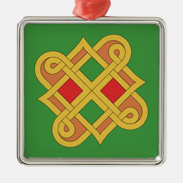 Durrow Knotwork 2016 Red and Green Metal Ornament (Front)