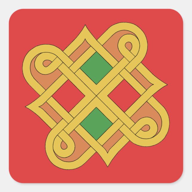 Durrow Knotwork 2016 Red and Green Square Sticker (Front)