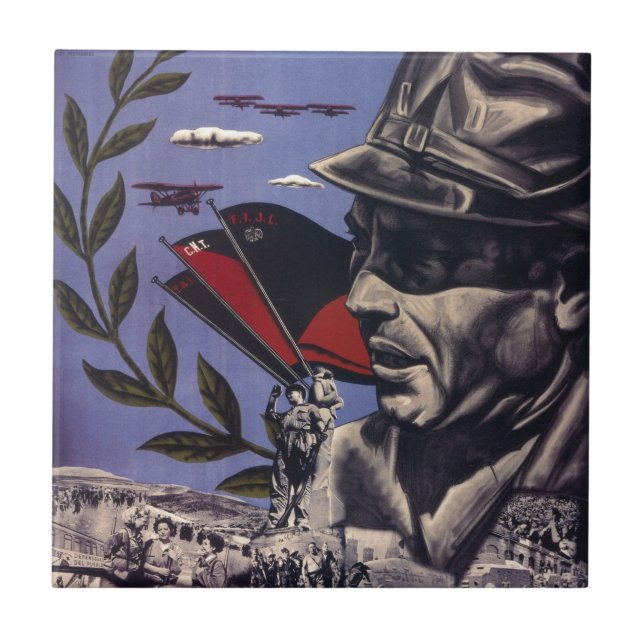 Durruti spanish civil war original poster 1936 FAI Ceramic Tile (Front)