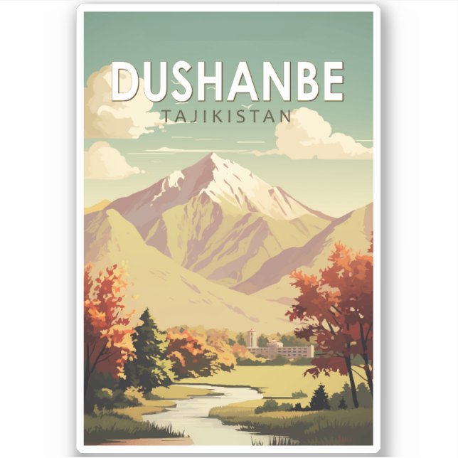 Dushanbe Tajikistan Travel Art Vintage Sticker (Front)