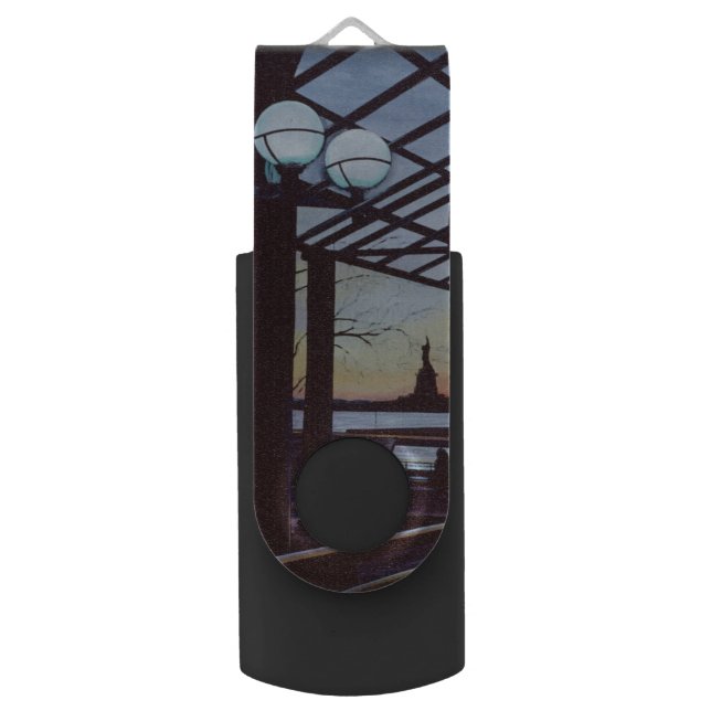 Dusk at Freedom's Birthplace, Ellis Island USB Flash Drive (Back (Vertical))