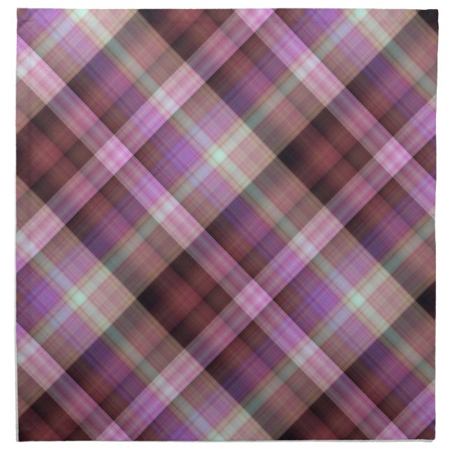 Dusk Blossoms Purple and Pink Plaid Cloth Napkin (Front)
