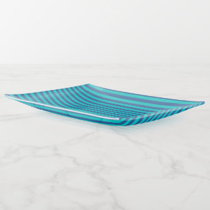 Dusk Blue and Dark Turquoise Stripes Trinket Tray