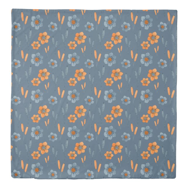 Dusk Blue and Fleur D'Orange Floral Duvet Cover (Front)