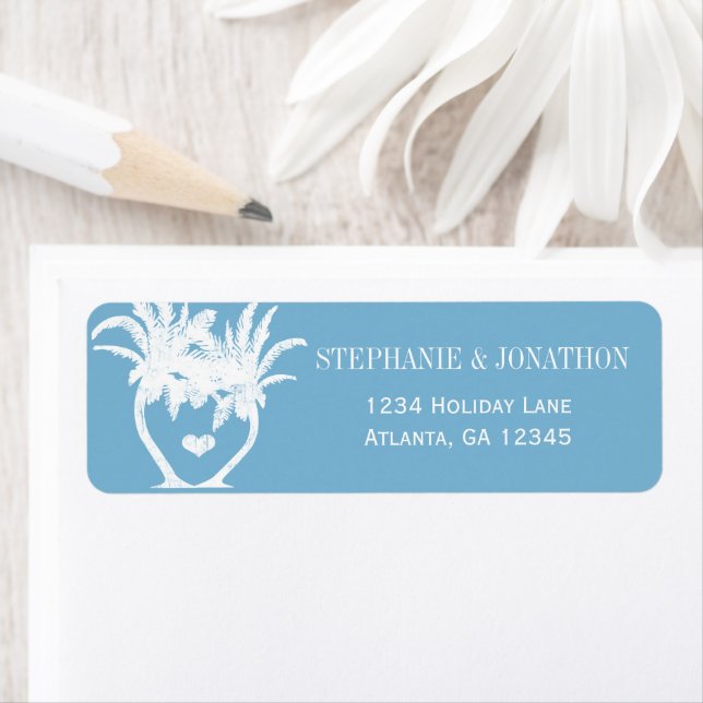 Dusk Blue Beach Palm Tree Destination Chalkboard Label (Insitu)