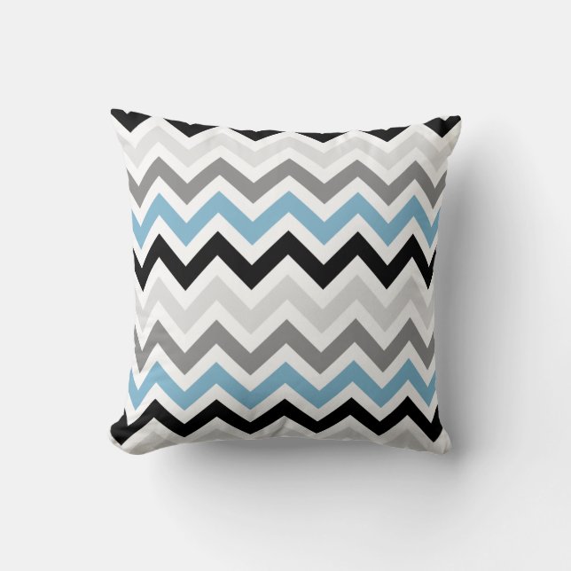 Dusk Blue Black Gray Chevron Zigzag Pattern Throw Pillow (Front)