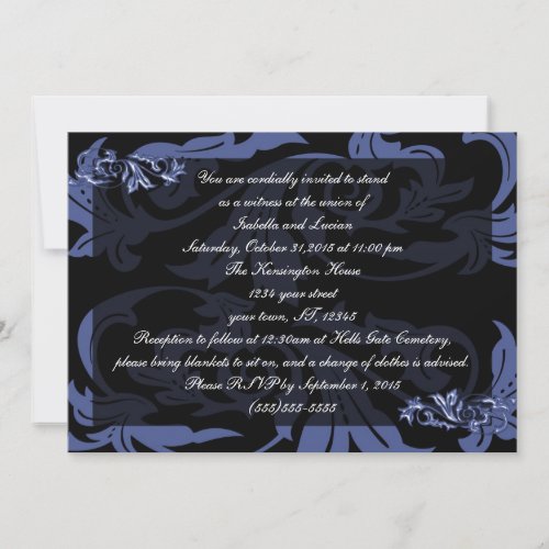 Dusk Blue Damask Goth Wedding Invitation