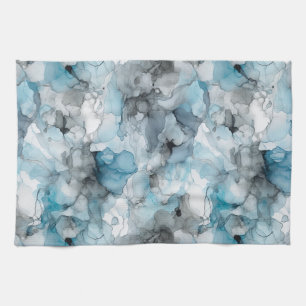 Dusk Blue Grey Alcohol Liquid Ink Swirls Kitchen Towel