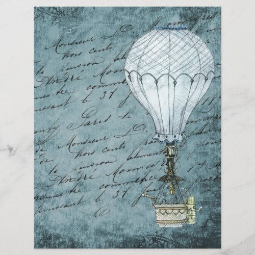 Dusk Blue Hot Air Balloon Steampunk Handwriting