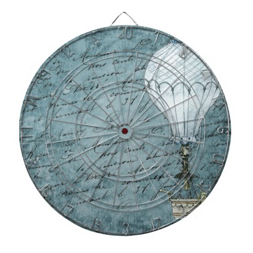 Dusk Blue Hot Air Balloon Steampunk Handwriting Dartboard With Darts