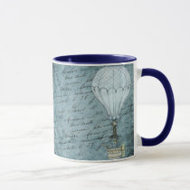 Dusk Blue Hot Air Balloon Steampunk Handwriting