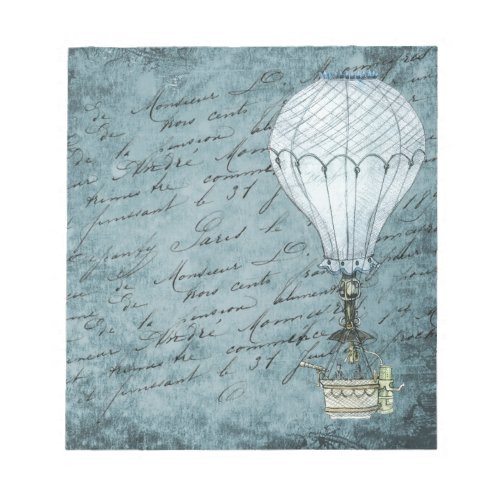 Dusk Blue Hot Air Balloon Steampunk Handwriting Notepad