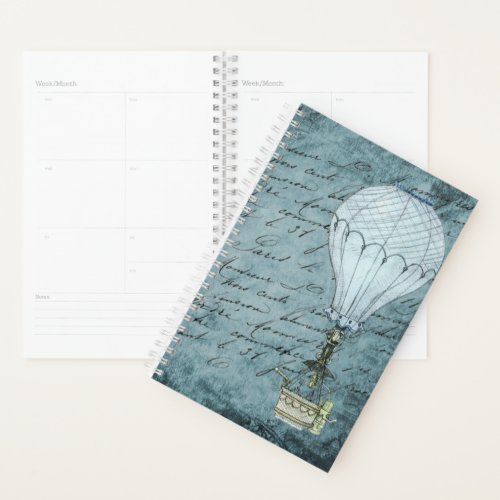 Dusk Blue Hot Air Balloon Steampunk Handwriting Planner