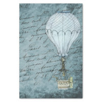 Dusk Blue Hot Air Balloon Steampunk Handwriting Tissue Paper