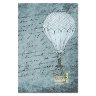Dusk Blue Hot Air Balloon Steampunk Handwriting Tissue Paper