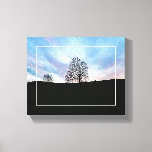 Dusk Blue Skies and Trees and Horses Grazing Canvas Print