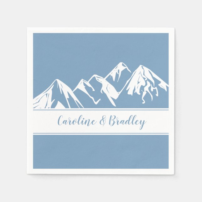 Dusk Blue White Mountain Range Wedding | Napkins (Front)