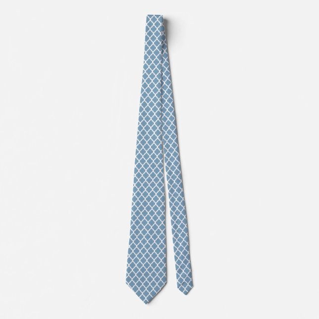 Dusk Blue White Quatrefoil Pattern Ties For Men (Front)