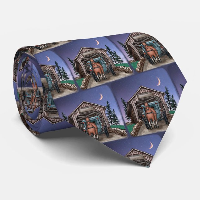 Dusk Covered Bridge  Neck Tie (Rolled)