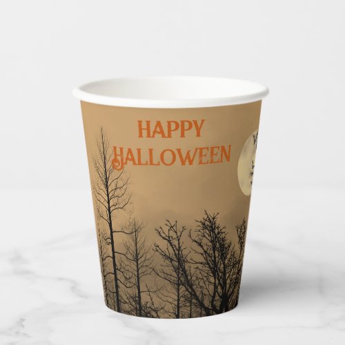 Dusk Dark Woods Full Moon Halloween Party Paper Cups